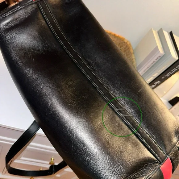 Prada Bibliothèque Leather Tote Black and Red 2-way Shoulder Bag - Picture 11 of 13